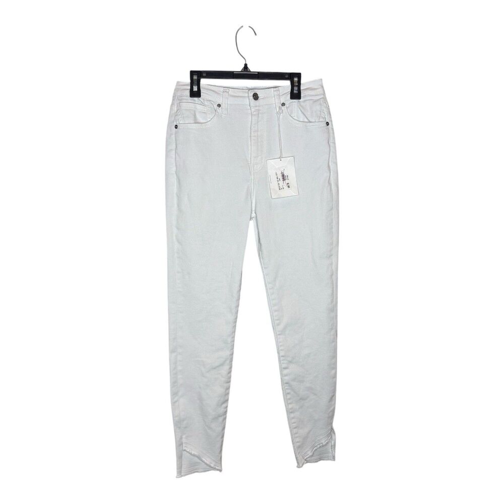 KanCan Skinny Asymmetrical Frayed Hem Stretch White Denim Jeans 5-Pocket New 5